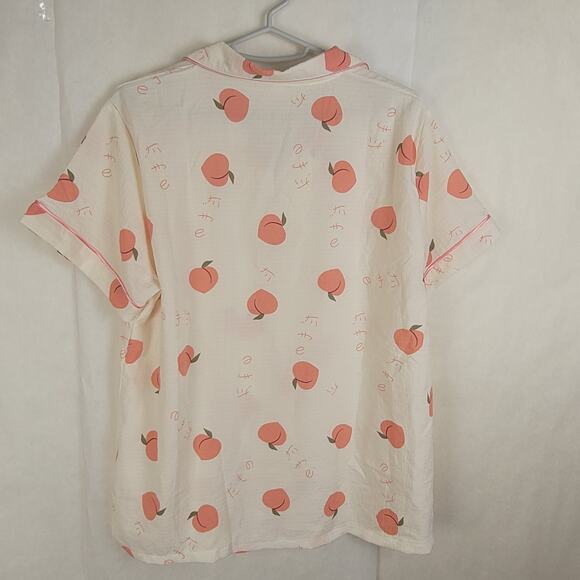 Peaches & Cream Pink Cream Pajama Set Size XL Retro Loungewear Satin Trim - Picture 3 of 13